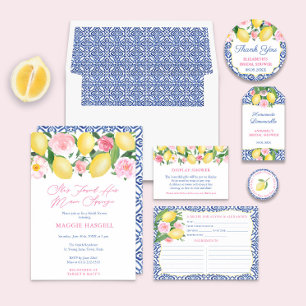 Tarjeta De Recepción Positano Lemons Pink Blue Text Display Shower