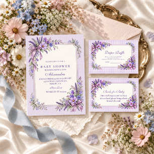 Invitación Ducha de Bebé Flor Silvestre Púrpura