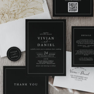 Invitación Minimalista   Boda de marco negro oscuro