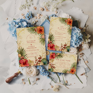 Tarjeta De Agradecimiento Boda Tropical Floral Vintage