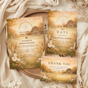 Tarjeta De Agradecimiento Luces de Cadenas de Pradera de Granero Rústico par