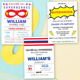 Invitación Superhéroes Fiesta Feliz cumpleaños, negro fondo