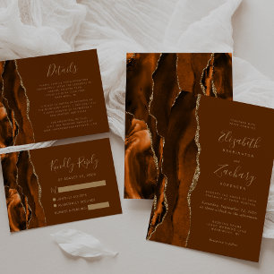 Tarjeta De Recepción Detalles del Boda Brown de la Agate de Oro Naranja