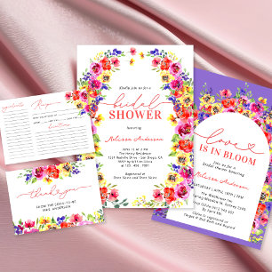 Tarjeta de receta de ducha de novia floral brillan