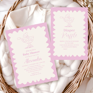 Invitación Retro Stroller Sketch Doodle Baby Shower