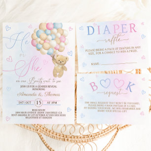 Tarjeta De Agradecimiento Revelación de género de globos de osito de peluche