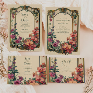 Invitación Todo En Uno Boda Art Nouveau de estilo clásico
