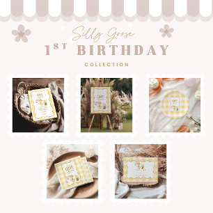 Invitación Pato Tonto de Gingham Amarillo Cumpleaños 1