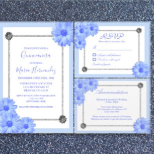 Invitación Elegante Quinceanera floral azul claro