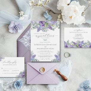 Invitación Katherine Purple Floral Christian Faith Boda