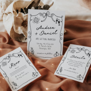 Invitación Mano romántica caprichosa Boda blanco negro