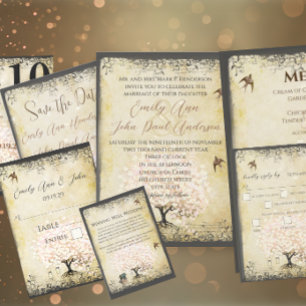 Invitación Boda de paleta de árbol rosa Rubor pálido de hoja 