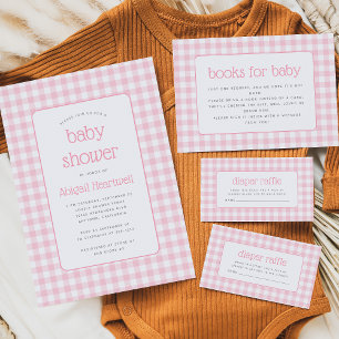 Invitación Chica de cuadros de gingham rosa Baby Shower