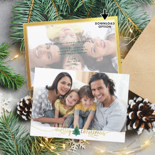 Tarjeta Festiva Script Merry Christmas Tree Red Green 2 Photo