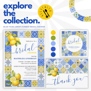 Tarjeta De Agradecimiento Azulejos azules italianos ducha de novia de verano