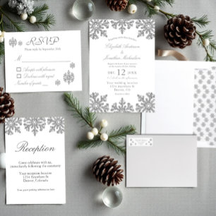 Invitación Boda de invierno con copo de nieve de plata