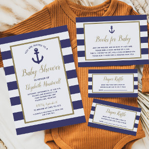 Invitación Chupinada de bebé niño de ancla náutica azul marin