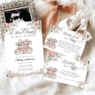 Invitación Nuevo capítulo: Baby Shower de color rosa