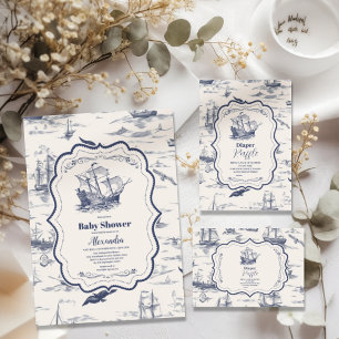 Invitación Bote Toile Nautical Baby Shower