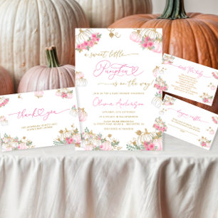 Invitación Pequeña Calabaza Chica Floral Rosa Baby Shower