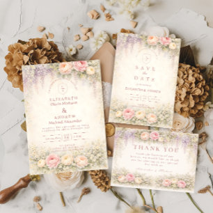 Tarjeta De Agradecimiento Boda en el jardín de rosas Wisteria con rubor