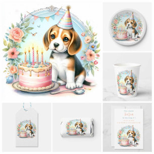 Invitación Beagle de Cachorro Pastel Cute Pastel - Cumpleaños