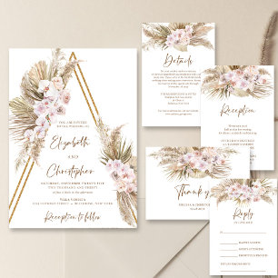 Invitación Pampas Grass Dried Palm Rosa Rubor Boda Orquídea