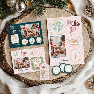 Invitaciones Acrílicas Navidad Retro Rosa Verde