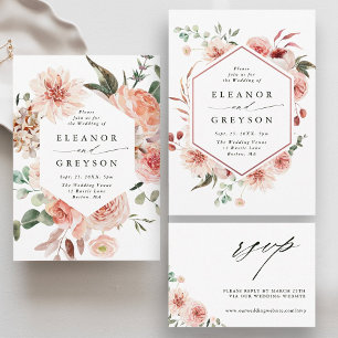 Invitación Boda de Hexagon Jardín de Flores Botánicas Rubor