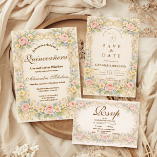 Invitación Jardín de Pastel Barroco Quinceañera