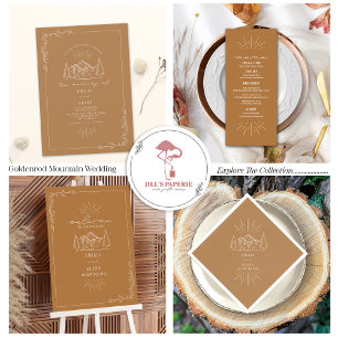 Montañas Invitación al Relieve metalizado Boda Gol
