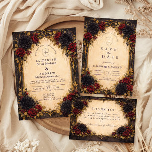 Tarjeta De Confirmación De Asistencia Boda Floral Rojo Barroco Oscuro