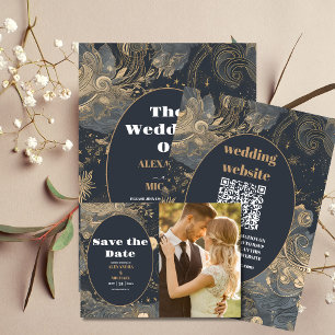 Flyer Boda Celestial de Oro Plateado Elegante
