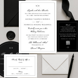 Tarjeta De Confirmación De Asistencia Tuxedo negro enmarcado elegante Boda monograma