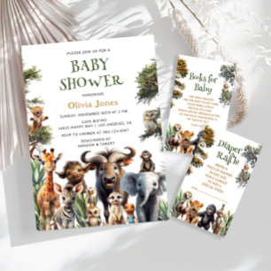 Tarjeta De Recepción Petición de libro de Baby Shower Safari Baby Anima