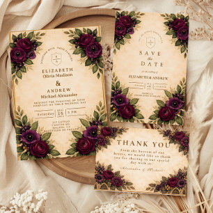 Tarjeta De Agradecimiento Boda de Otoño Rosa Borgoña