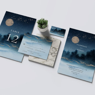 Invitación Paisaje de acuarela de la noche azul Guardar la fe