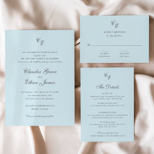 Invitación Claudia Powder Blue Elegant Wedding