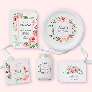 Plato De Papel Dusty Pink Floral 60 cumpleaños gracias