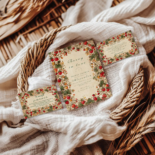 Tarjeta De Agradecimiento Ducha de Novia Floral Romántica de Fresa