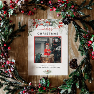 Tarjeta Festiva Con Relieve Metalizado Moderna vegetación arcánica Fotos navideñas merry