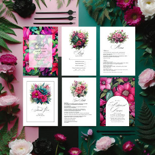 Tarjeta De Recepción Detalles de invitados de Fuchsia y Emerald Green B