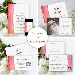 Invitación Con Relieve Metalizado Elegante Boda de color rosa coral y oro