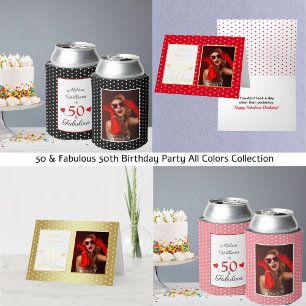 Invitación 50 y fabulosa foto rojo 50 cumpleaños WH negro