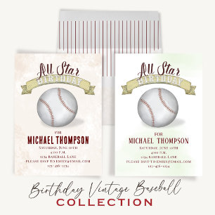 Invitación Banner de cumpleaños de Béisbol Vintage Simple All