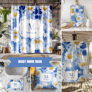 Paño De Cocina Decoración de monograma de margarita de acuarela a