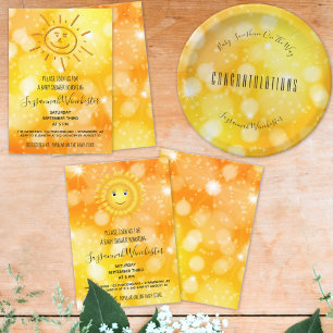 Pegatina Redonda Plantilla neutra de Naranja amarillo Baby Shower