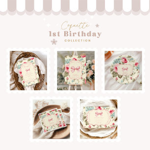 Tarjeta De Agradecimiento Coquette Bow Fancy ONE Chica Primer cumpleaños