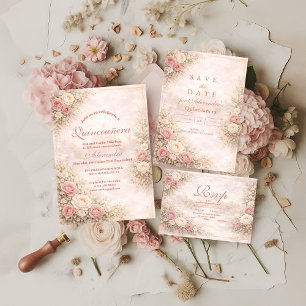 Invitación Blush Rose Gold Jardín Quinceañera