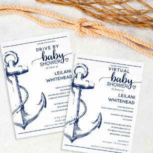 Invitación Azul de la Marina Baby Shower Anchor Náutico